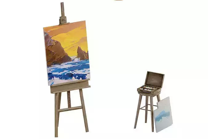 Easel With Canvas BLENDER 3D Model Cycles