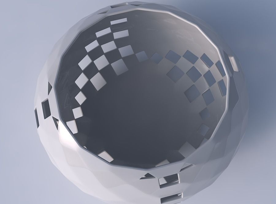 Bowl spheric squeezed wide with checker grid lattice 3 3D print model_2