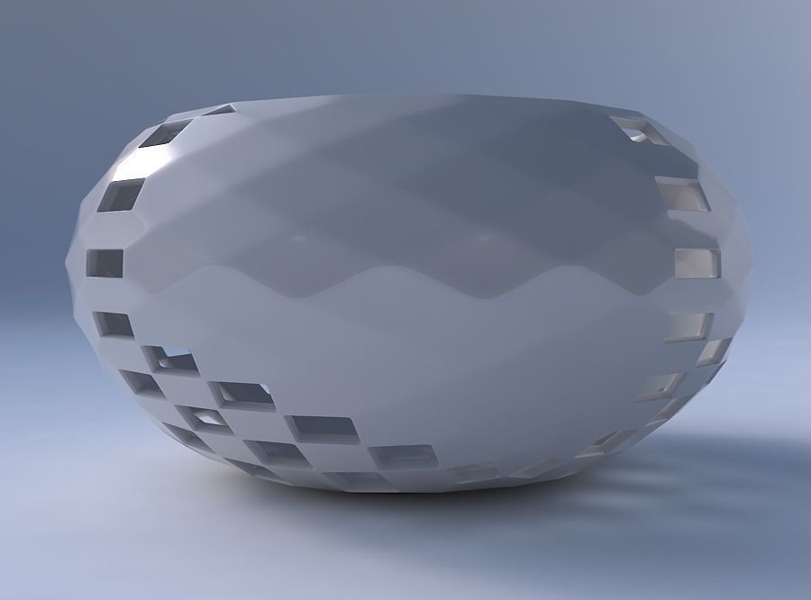 Bowl spheric squeezed wide with checker grid lattice 3 3D print model_4