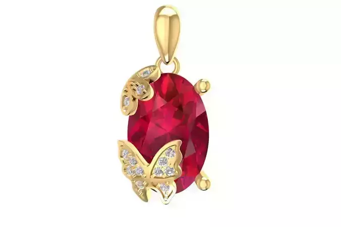 Oval Gemstone Pendant with Butterfly Design 1947