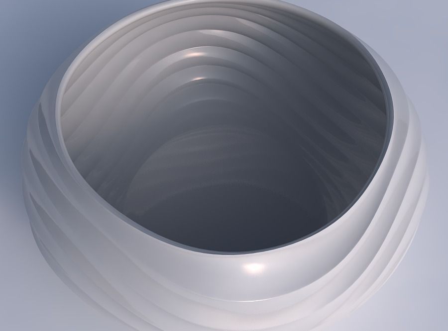 Bowl spheric squeezed wide with curved horizontal wavy sections 3D print model_1