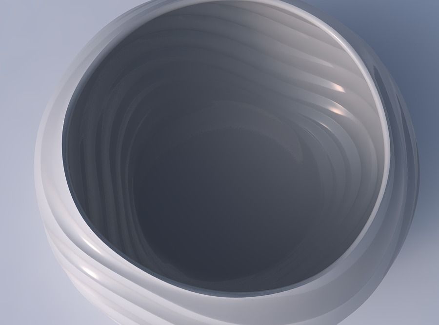 Bowl spheric squeezed wide with curved horizontal wavy sections 3D print model_2