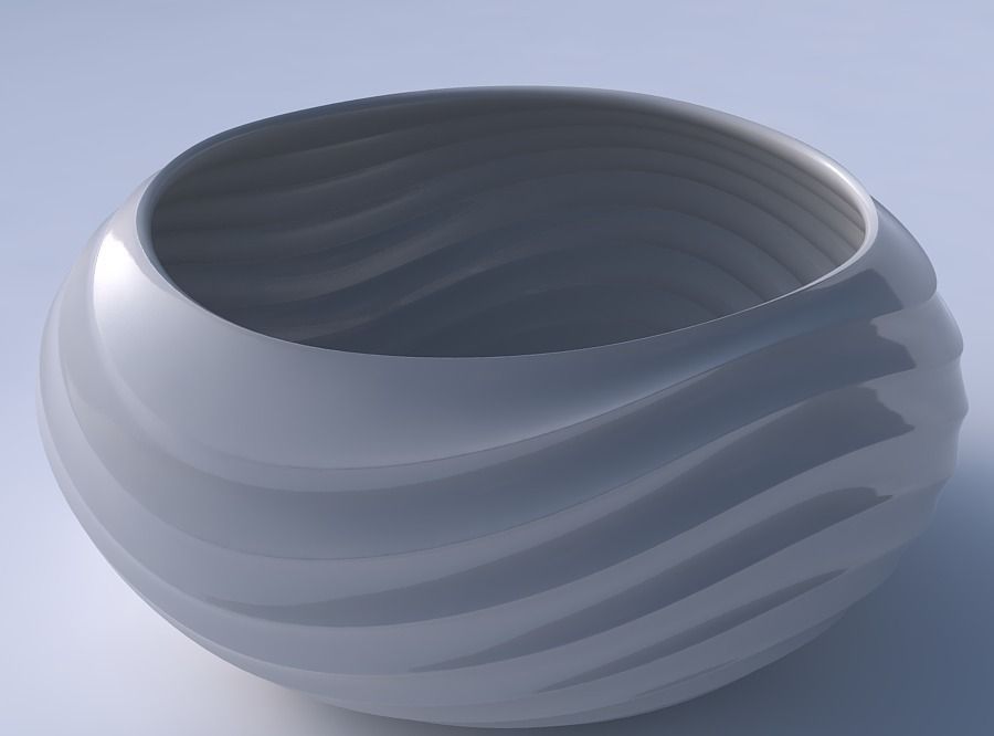 Bowl spheric squeezed wide with curved horizontal wavy sections 3D print model_3