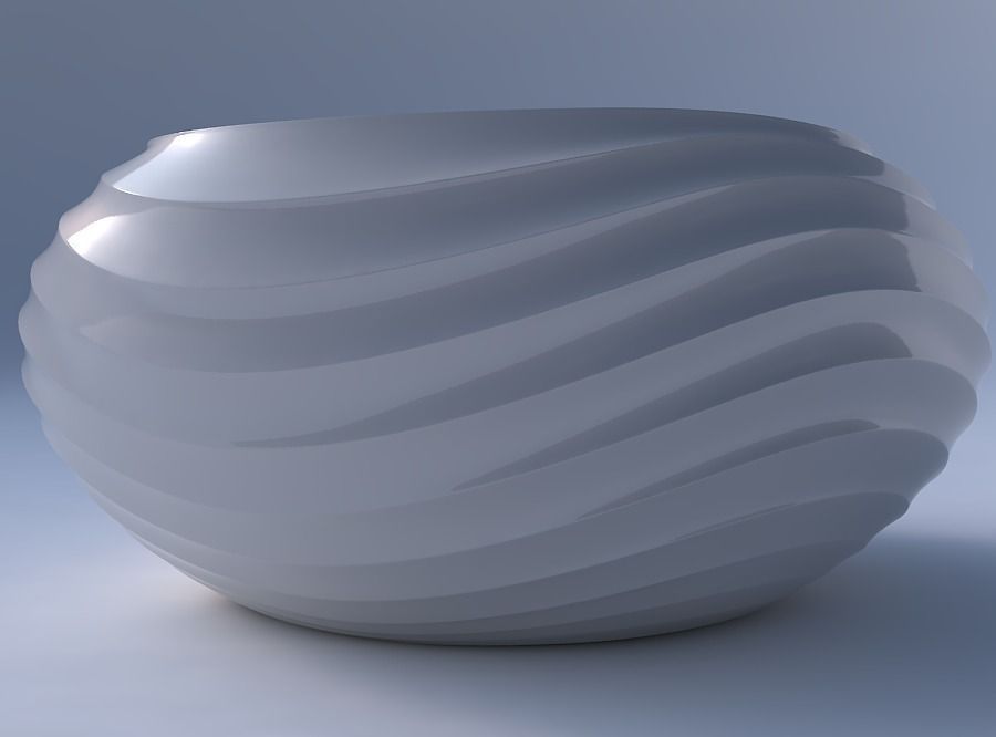 Bowl spheric squeezed wide with curved horizontal wavy sections 3D print model_4