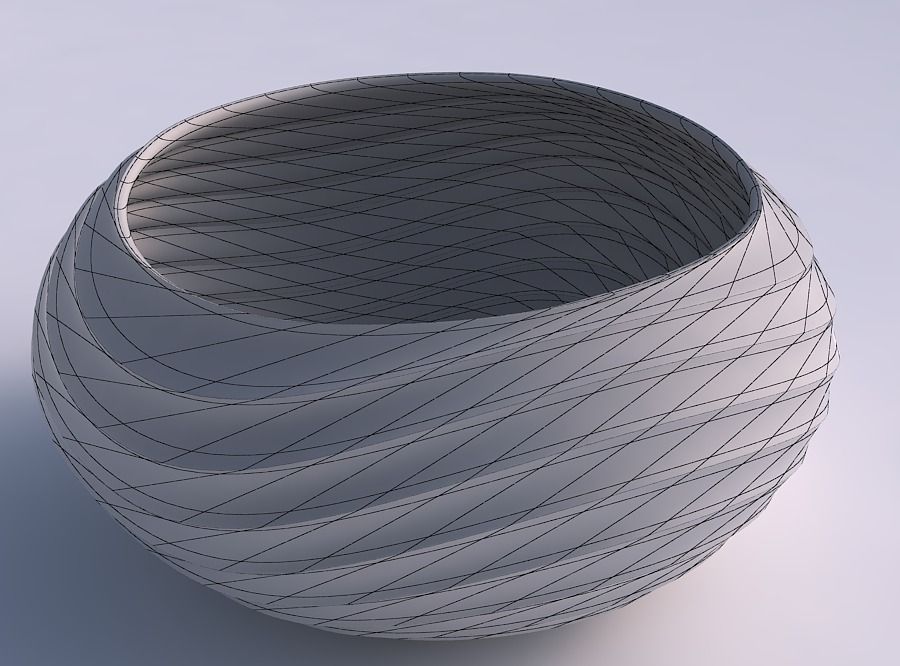 Bowl spheric squeezed wide with curved horizontal wavy sections 3D print model_5