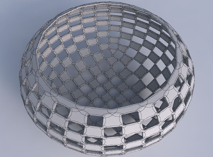 Bowl spheric squeezed wide with checker grid lattice 3D print model_6