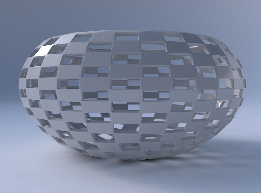 Bowl spheric squeezed wide with checker grid lattice 3D print model_4