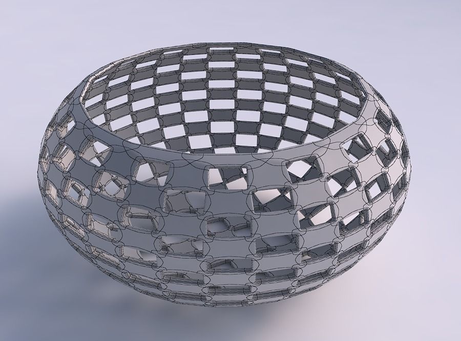 Bowl spheric squeezed wide with checker grid lattice 3D print model_5