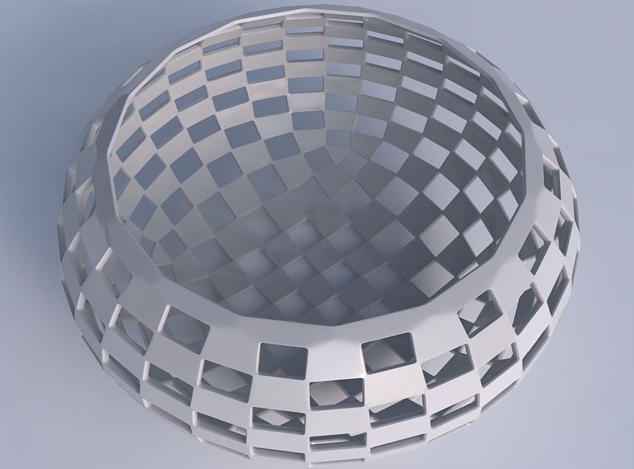 Bowl spheric squeezed wide with checker grid lattice 3D print model_1