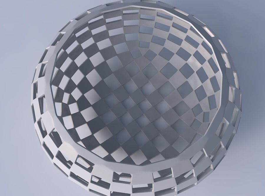 Bowl spheric squeezed wide with checker grid lattice 3D print model_2