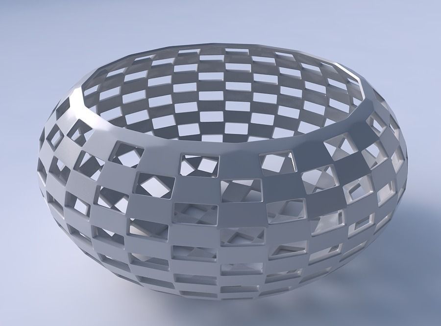 Bowl spheric squeezed wide with checker grid lattice 3D print model_3