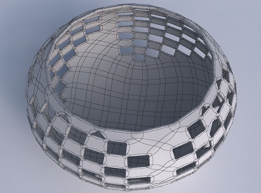 Bowl spheric squeezed wide with checker grid lattice 2 3D print model_6