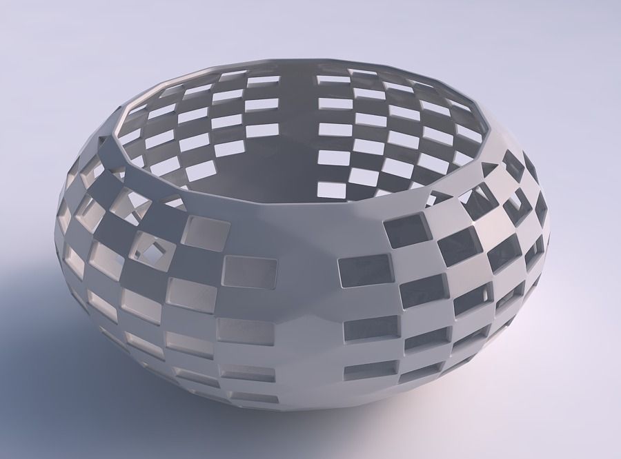 Bowl spheric squeezed wide with checker grid lattice 2 3D print model_0