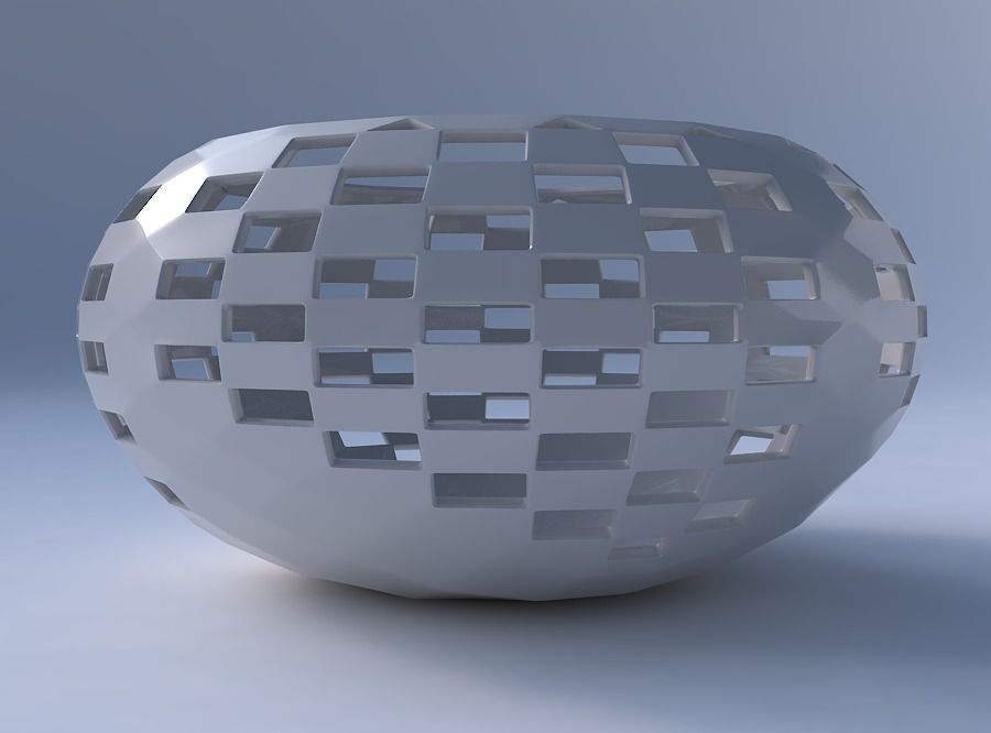 Bowl spheric squeezed wide with checker grid lattice 2 3D print model_4