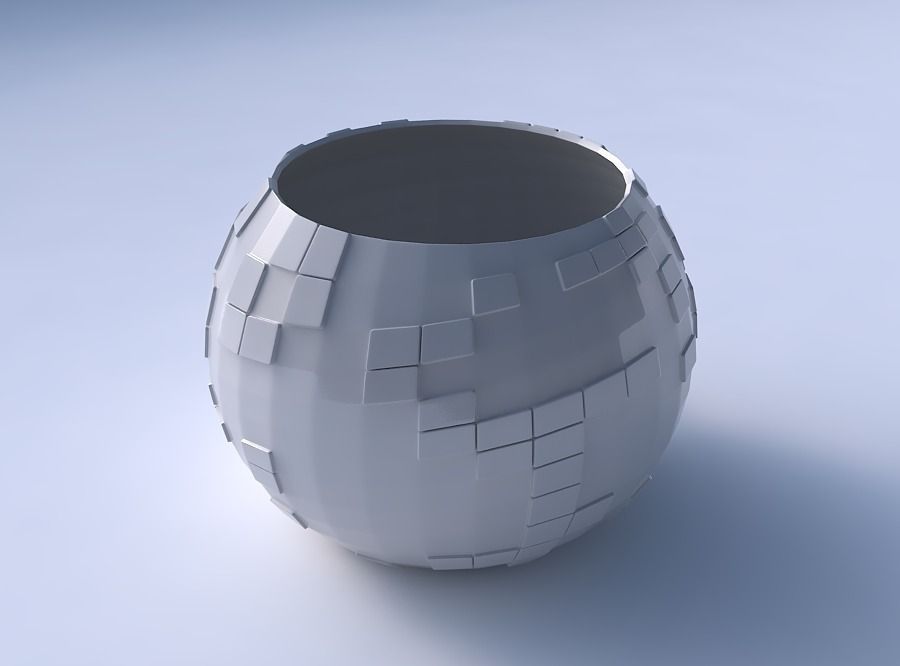 Bowl spheric with wavy scattered grid plates 3D print model_3