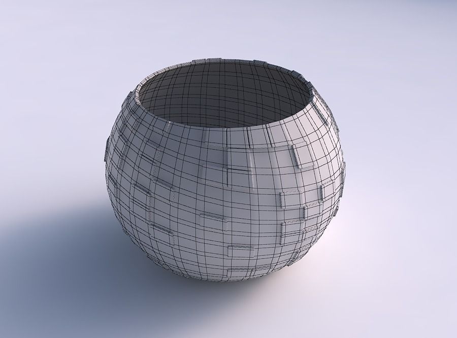 Bowl spheric with wavy scattered grid plates 3D print model_5
