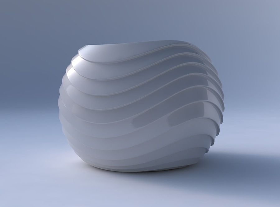 Bowl spheric with horizontal wavy inverted layers 3D print model_4