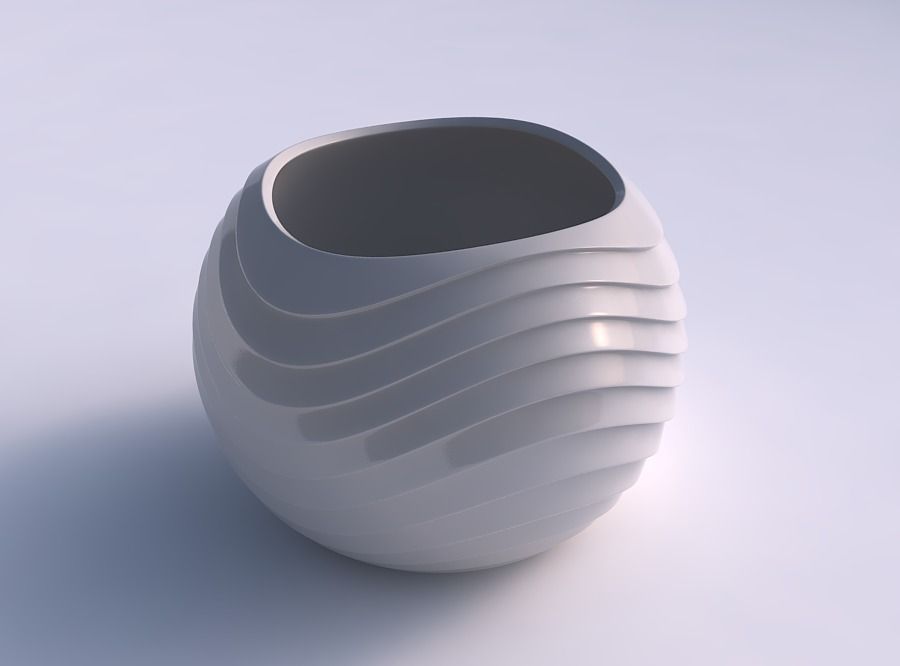 Bowl spheric with horizontal wavy inverted layers 3D print model_0