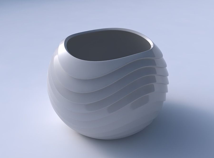 Bowl spheric with horizontal wavy inverted layers 3D print model_3