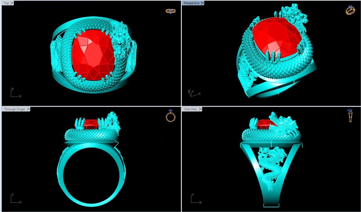 Dragon rings -Dragon curled up hugging the stone - Men ring 3D print model_5