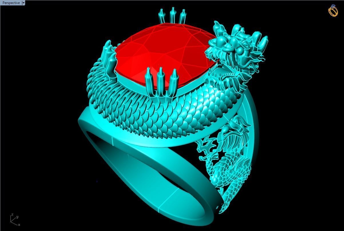 Dragon rings -Dragon curled up hugging the stone - Men ring 3D print model_4