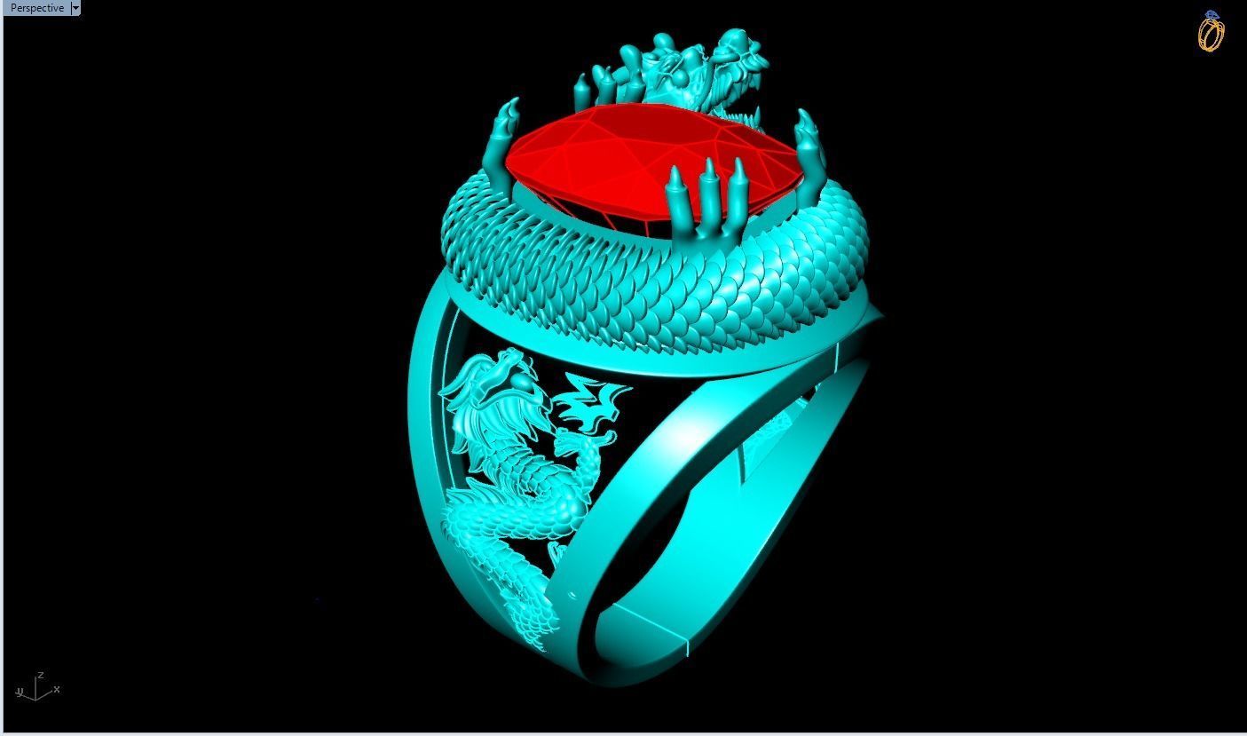 Dragon rings -Dragon curled up hugging the stone - Men ring 3D print model_8