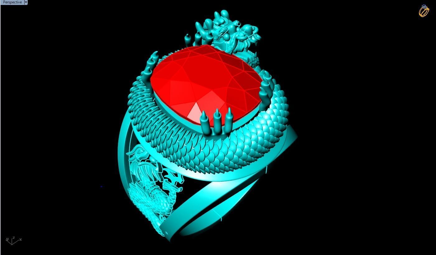 Dragon rings -Dragon curled up hugging the stone - Men ring 3D print model_9