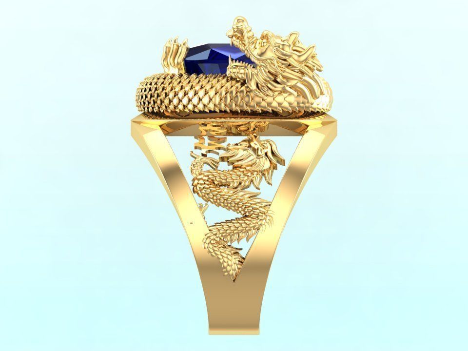 Dragon rings -Dragon curled up hugging the stone - Men ring 3D print model_3