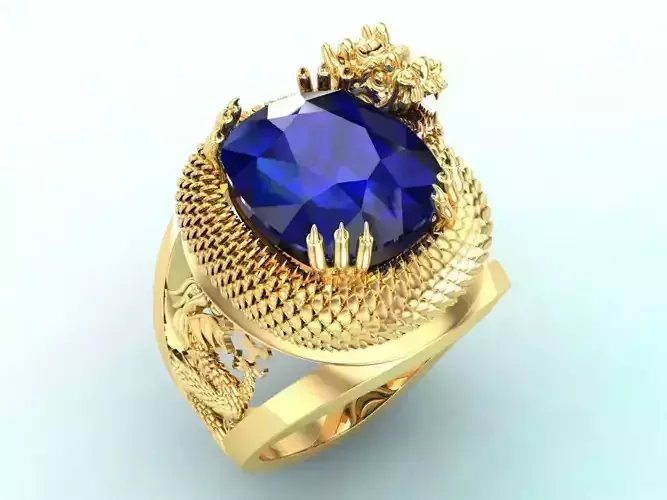 Dragon rings -Dragon curled up hugging the stone - Men ring