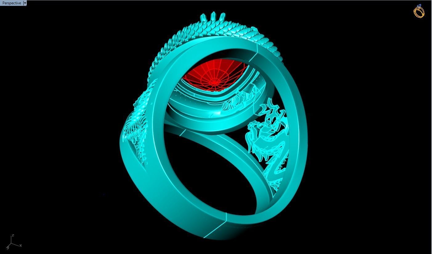 Dragon rings -Dragon curled up hugging the stone - Men ring 3D print model_7
