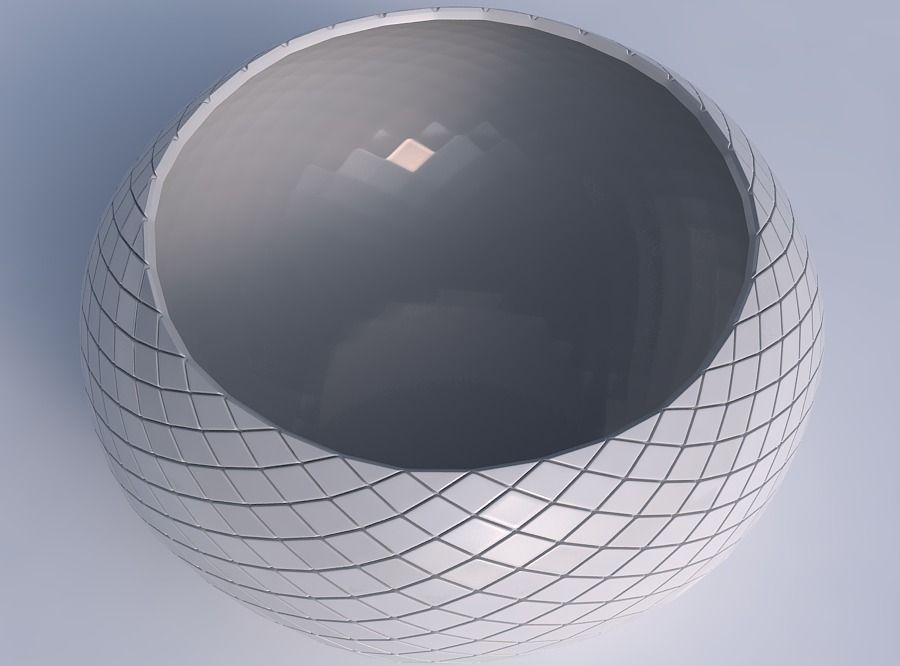 Bowl spheric squeezed wide with diagonal grid plates 3D print model_1