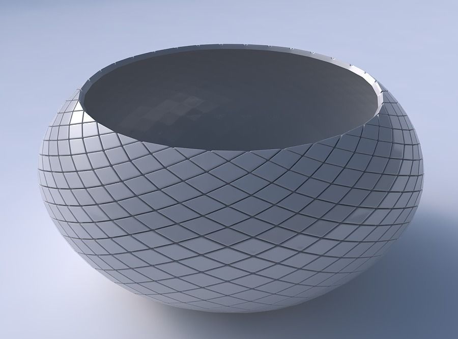 Bowl spheric squeezed wide with diagonal grid plates 3D print model_3