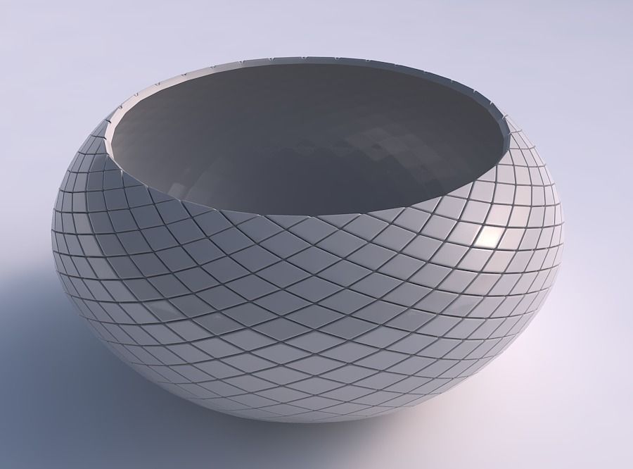 Bowl spheric squeezed wide with diagonal grid plates 3D print model_0