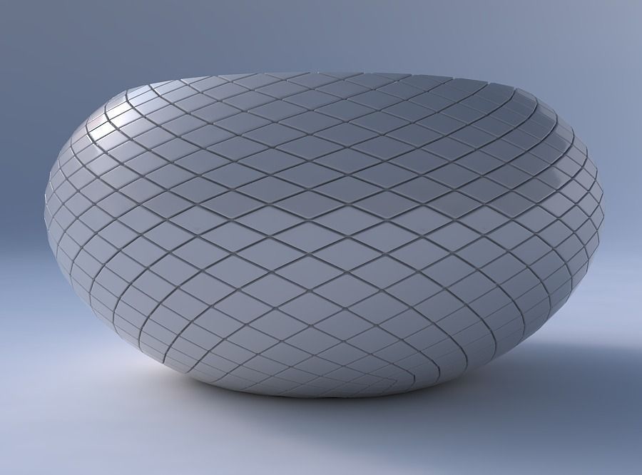 Bowl spheric squeezed wide with diagonal grid plates 3D print model_4