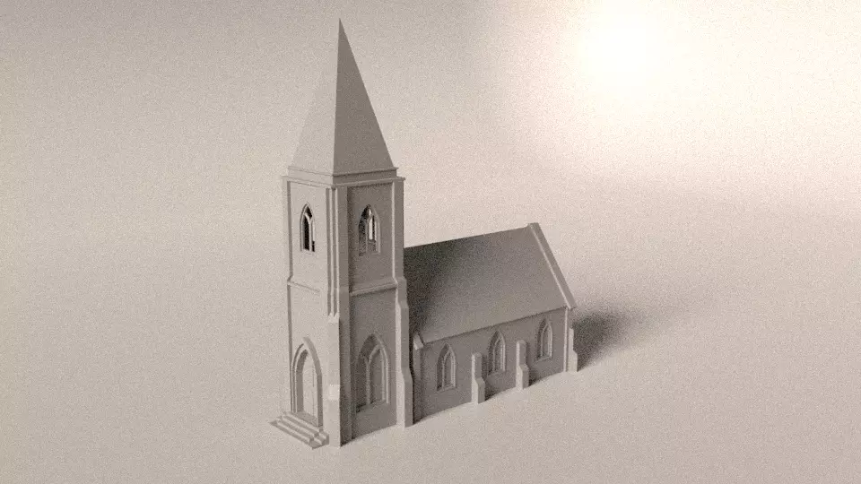 Small town church Low-poly 3D model_0