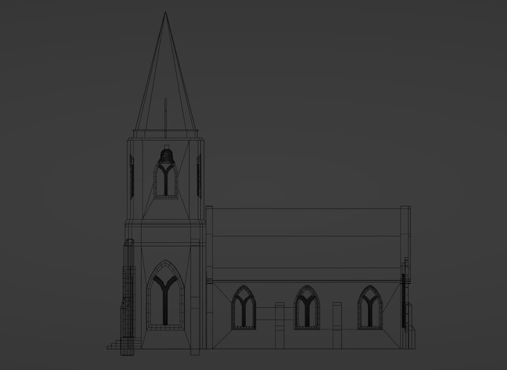 Small town church Low-poly 3D model_4