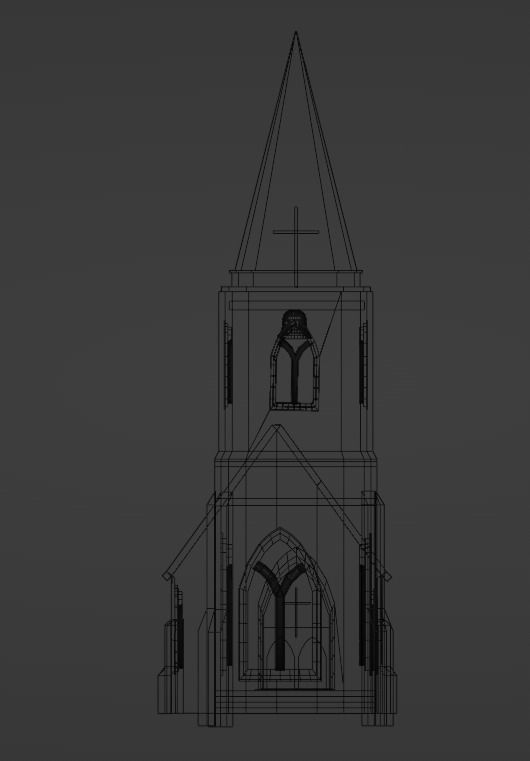 Small town church Low-poly 3D model_3