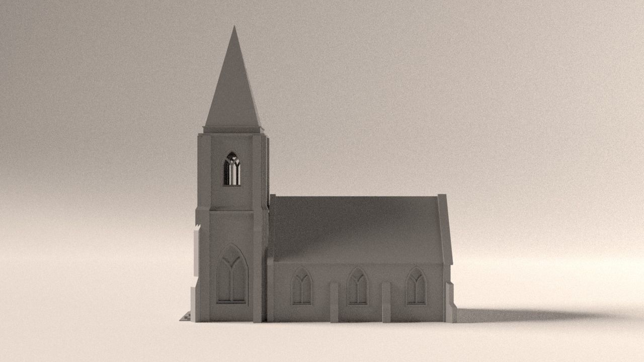 Small town church Low-poly 3D model_2
