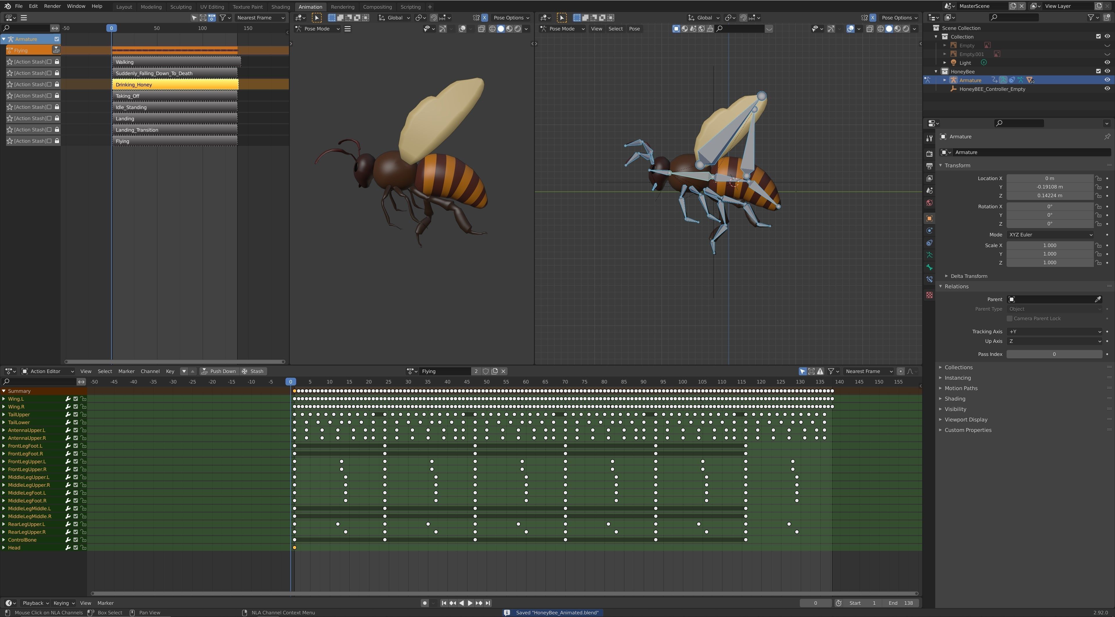 Honey Bee Rigged and Animated For Easy Non Linear Animation Low-poly 3D model_4