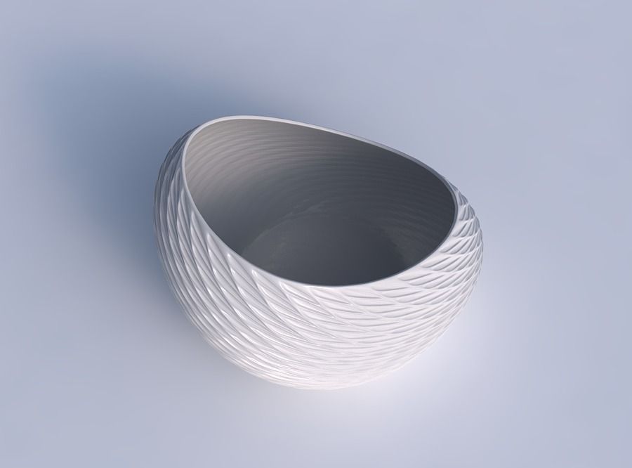 Bowl skewed with twisted diagonal grid dents 3D print model_1