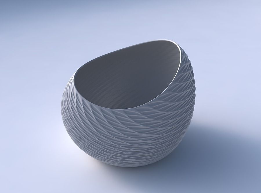 Bowl skewed with twisted diagonal grid dents 3D print model_3