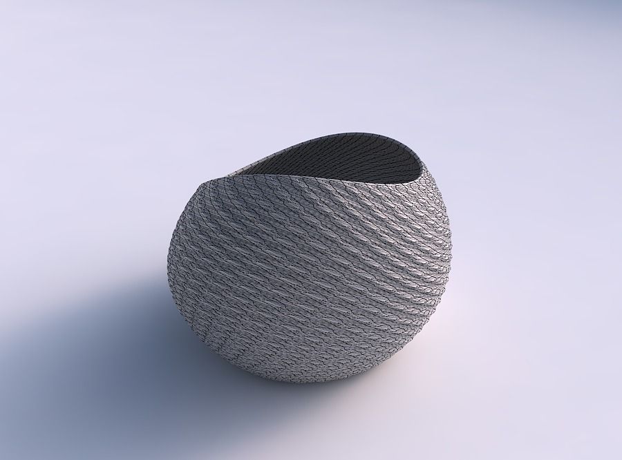 Bowl skewed with twisted diagonal grid dents 3D print model_5