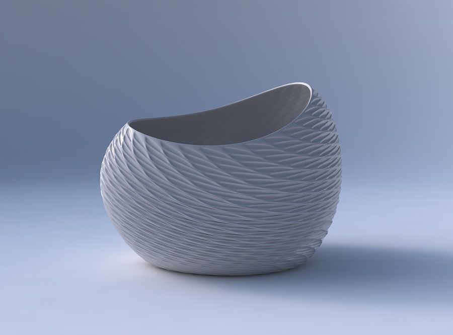 Bowl skewed with twisted diagonal grid dents 3D print model_4
