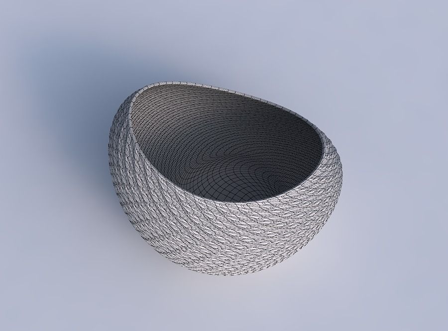 Bowl skewed with twisted diagonal grid dents 3D print model_6