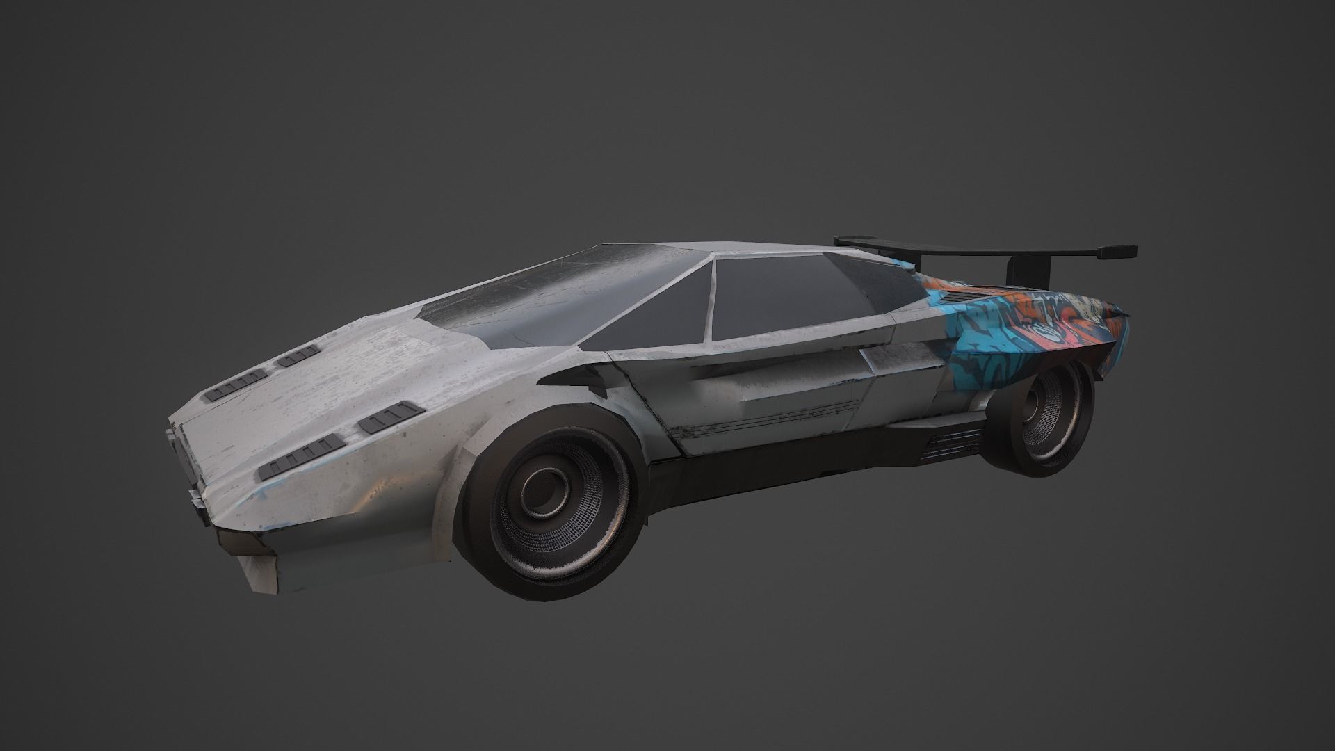 Cyberpunk Retro Car Low-poly 3D model_16