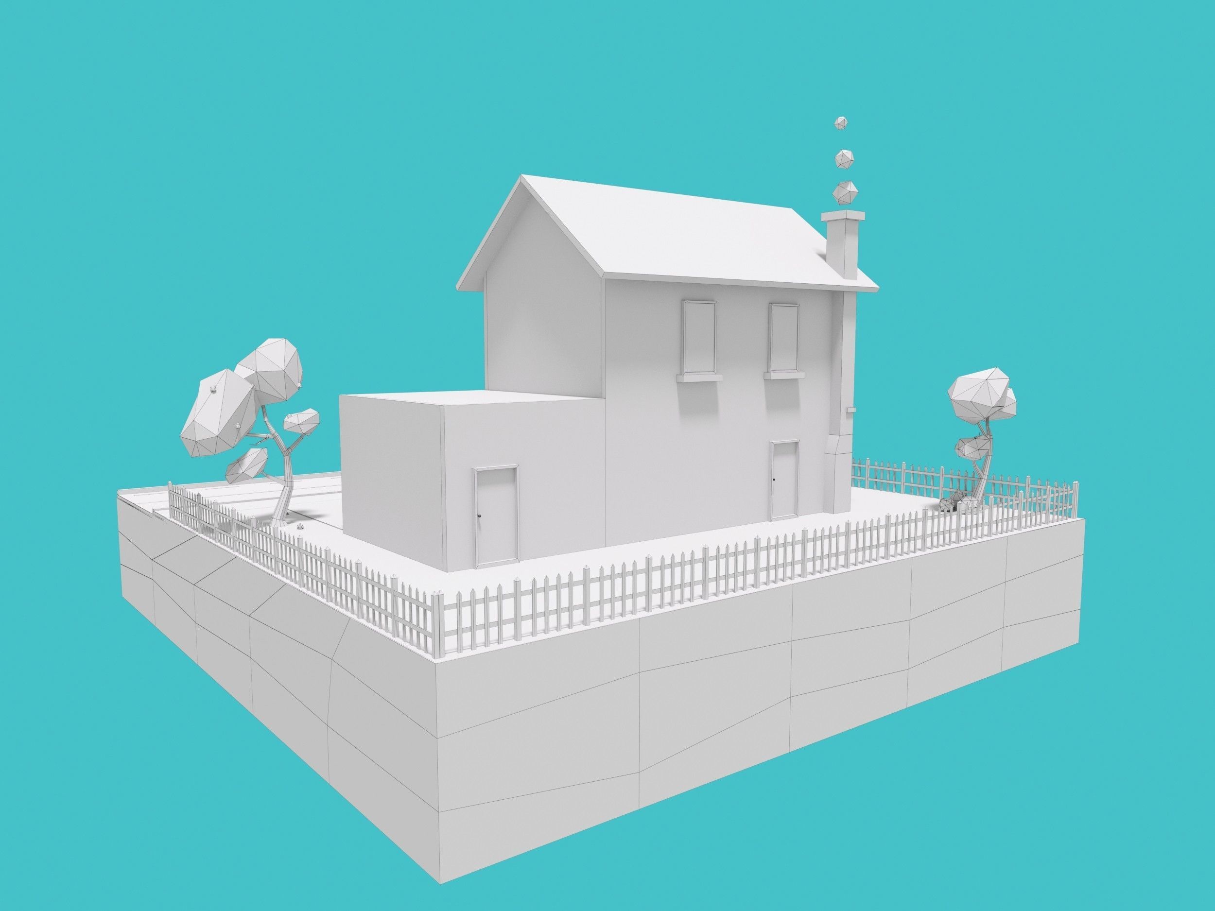 Cartoon House and the Garden Low-poly 3D model_9