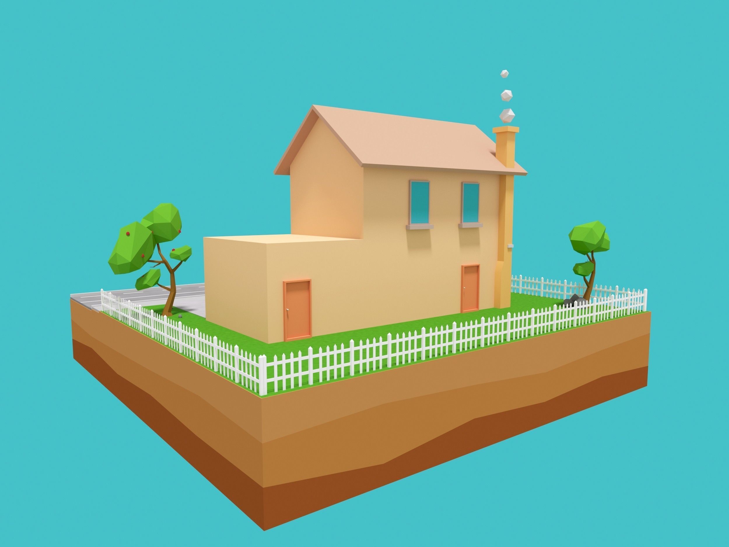 Cartoon House and the Garden Low-poly 3D model_8