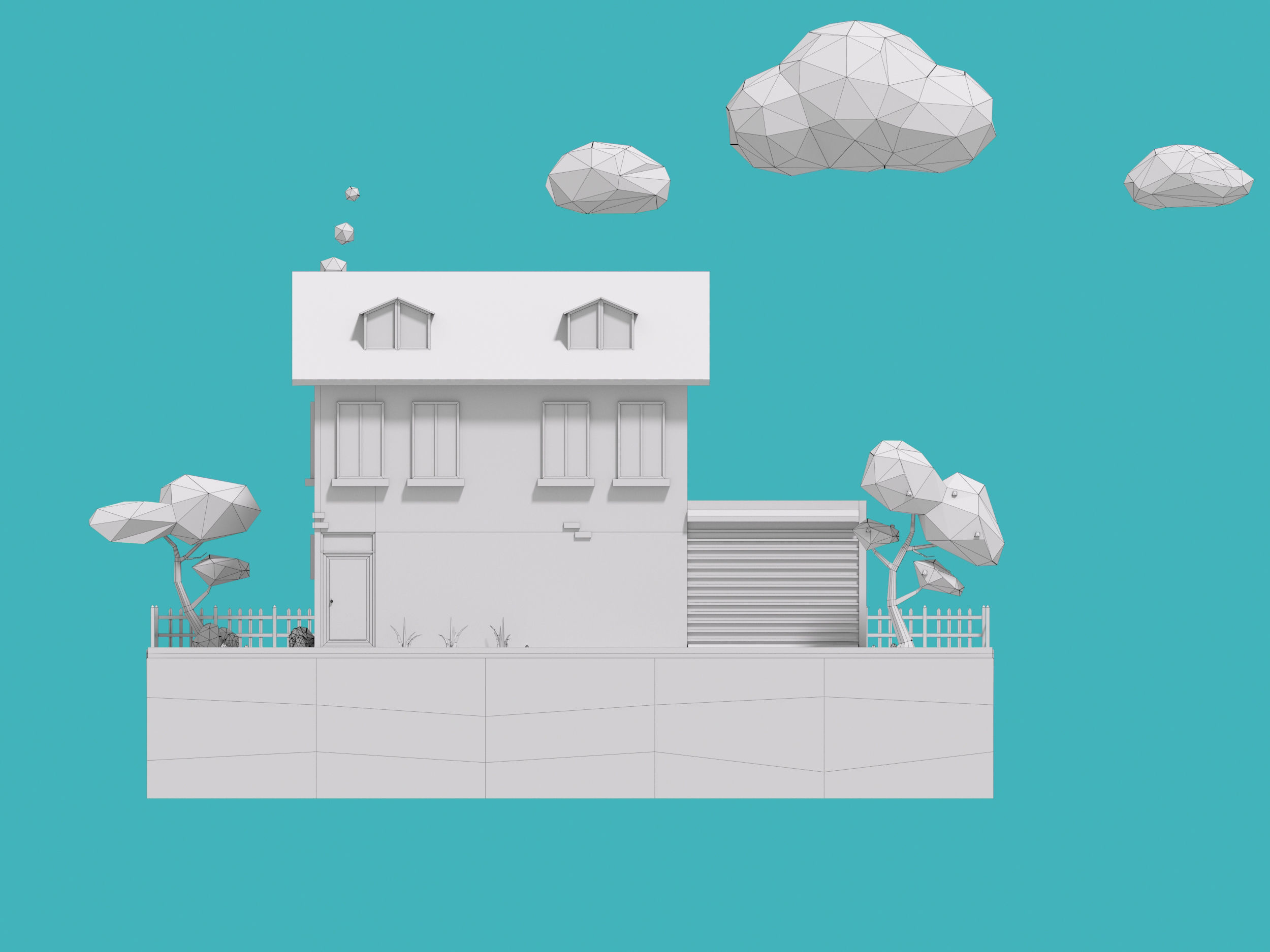 Cartoon House and the Garden Low-poly 3D model_10