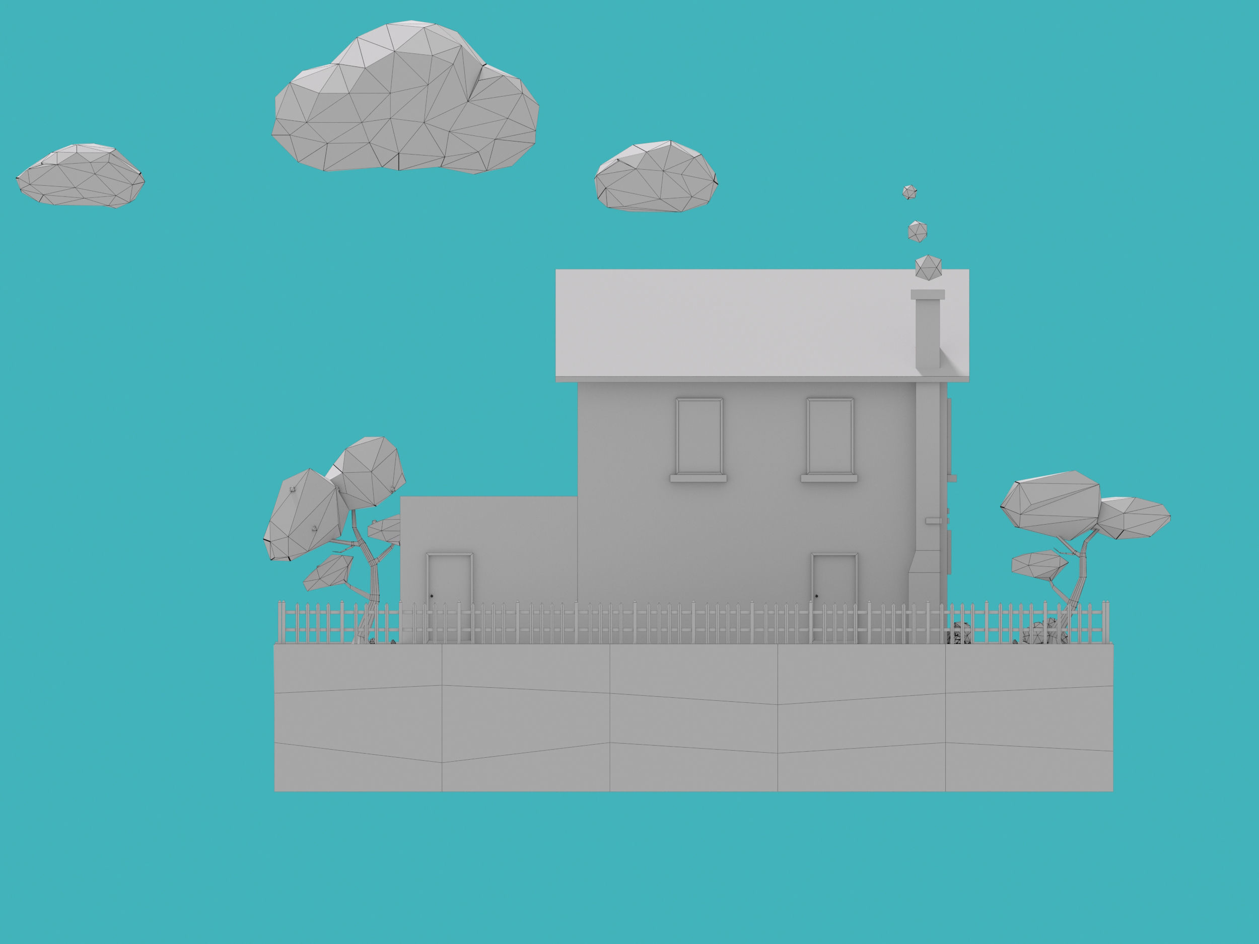 Cartoon House and the Garden Low-poly 3D model_4