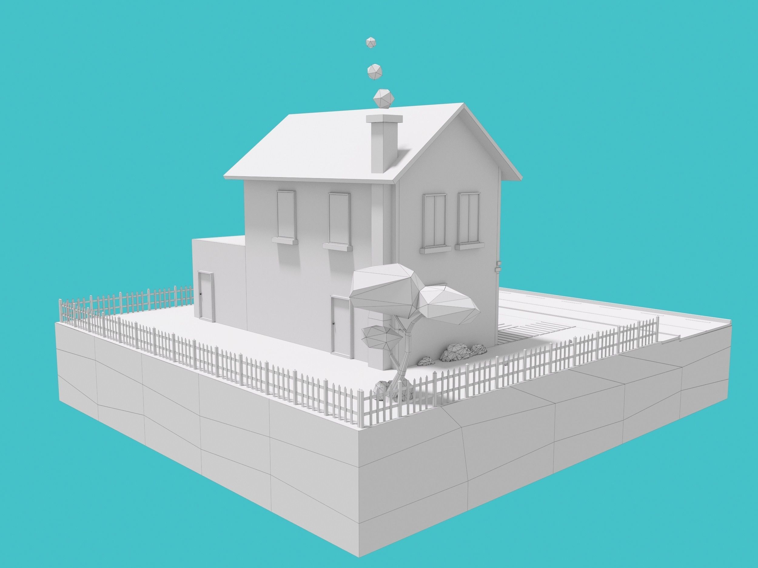 Cartoon House and the Garden Low-poly 3D model_7